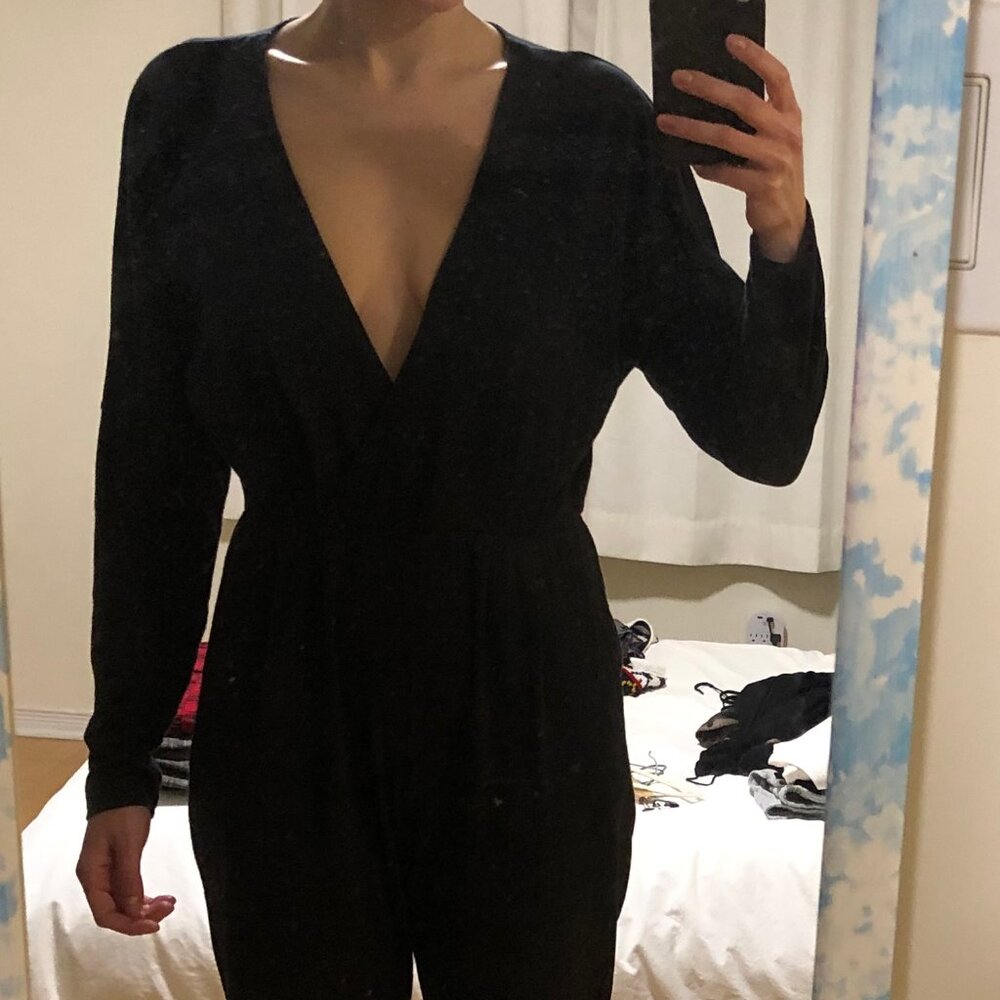 American Apparel Black Jumpsuit Plunging V-Neck Small